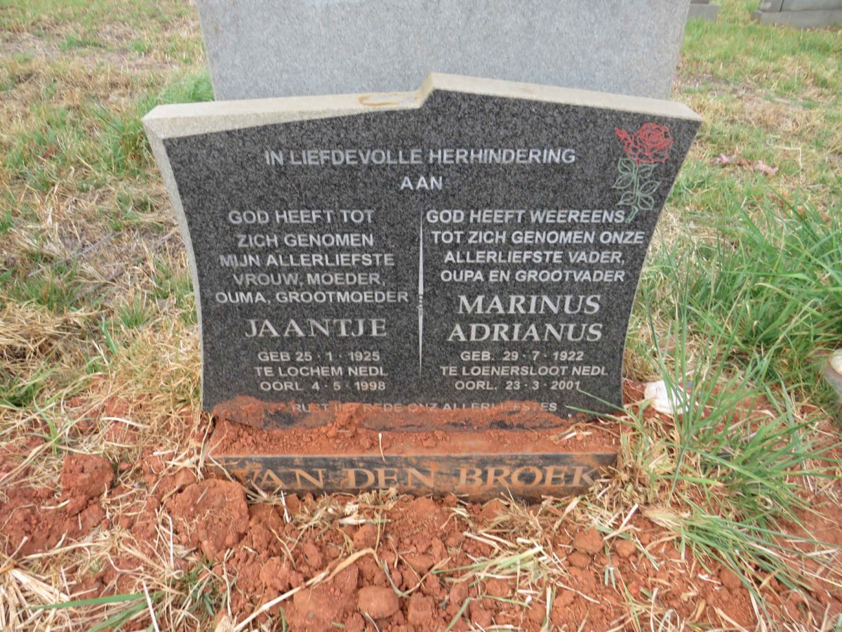 BROEK Marinus Adrianus, van den 1922-2001 & Jaantje 1925-1998