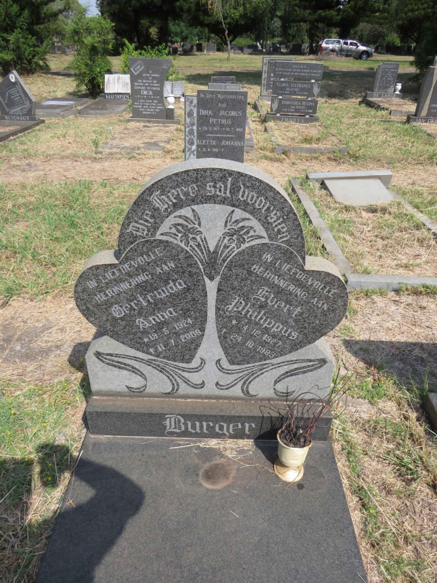 BURGER Evert Philippus 1927-1983 & Gertruida Anna 1924-2009