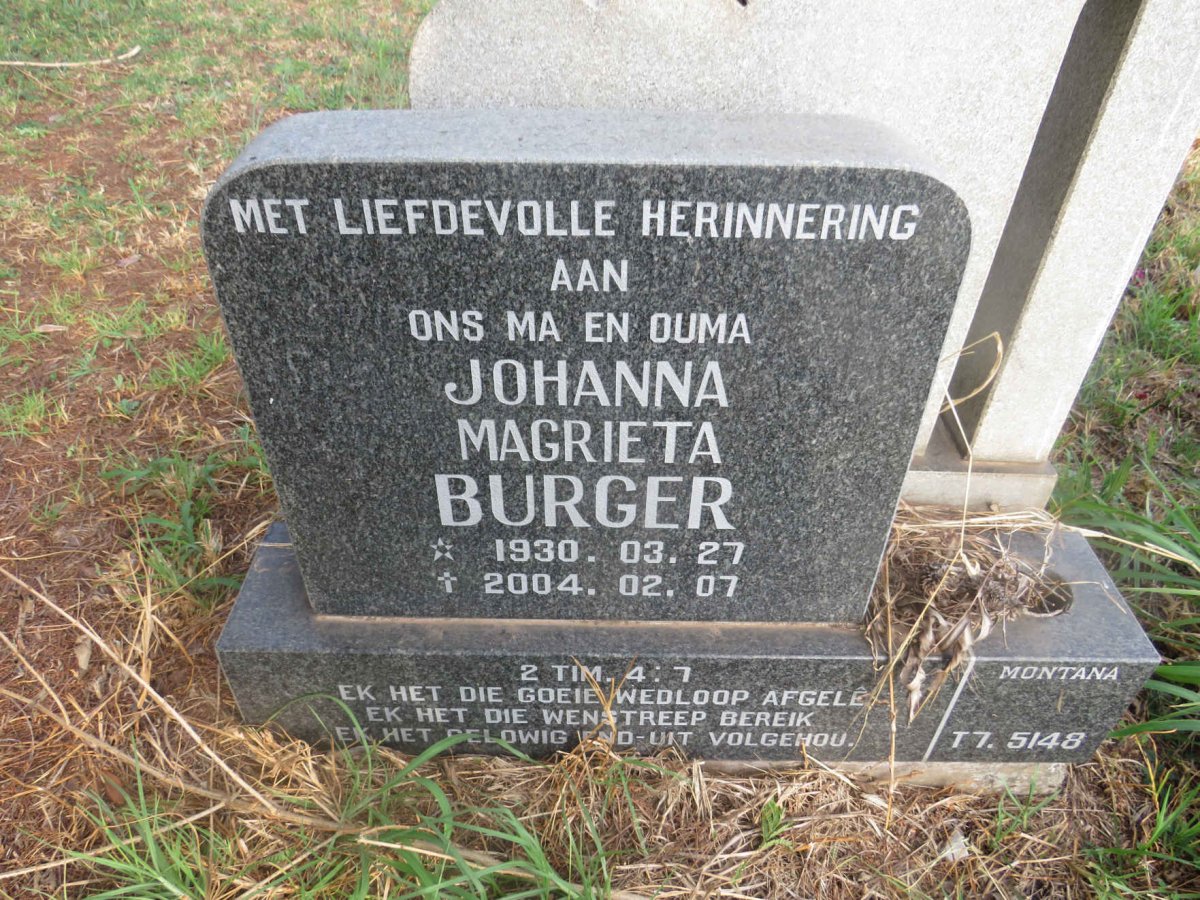 BURGER Johanna Margrieta 1930-2004
