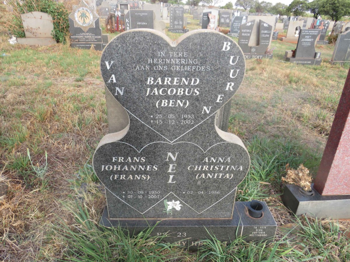 BUUREN Barend Jacobus, van 1953-2002 :: NEL Frans Johannes 1950-2007 & Anna Christina 1956- 