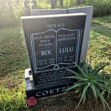 COETZE? Ben 1958-2010 & Lulu 1957-2013
