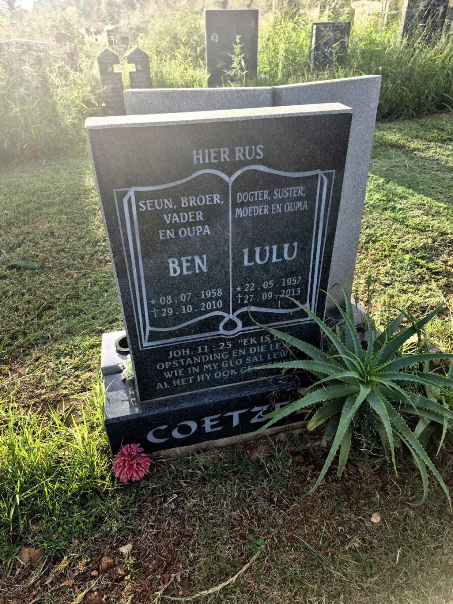COETZE? Ben 1958-2010 & Lulu 1957-2013