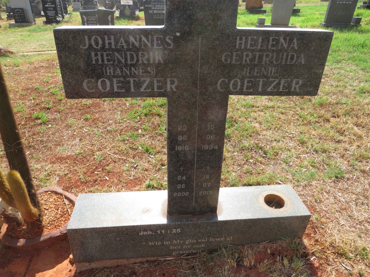 COETZER Johannes Hendrik 1916-2002 & Helena Gertruida 1934-2013