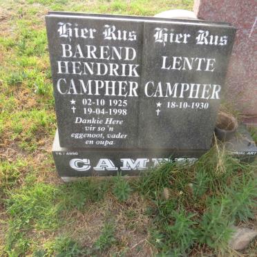 CAMPHER Barend Hendrik 1925-1998 & Lente 1930-