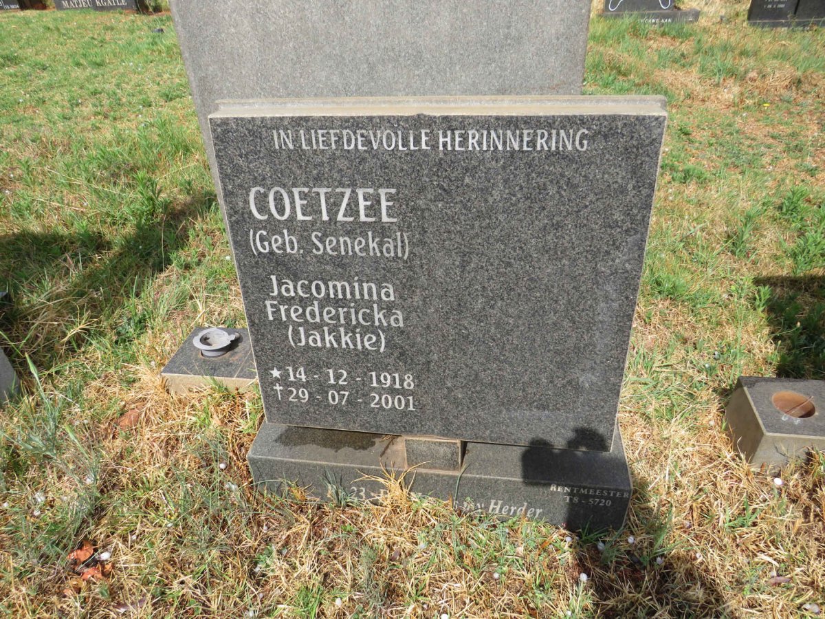 COETZEE Jacomina Fredericka nee SENEKAL 1918-2001