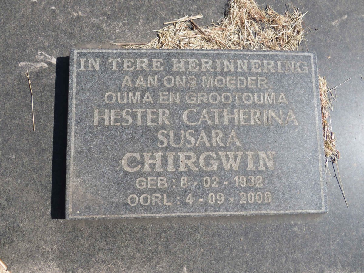 CHIRGWIN Hester Catherina Susara 1932-2008