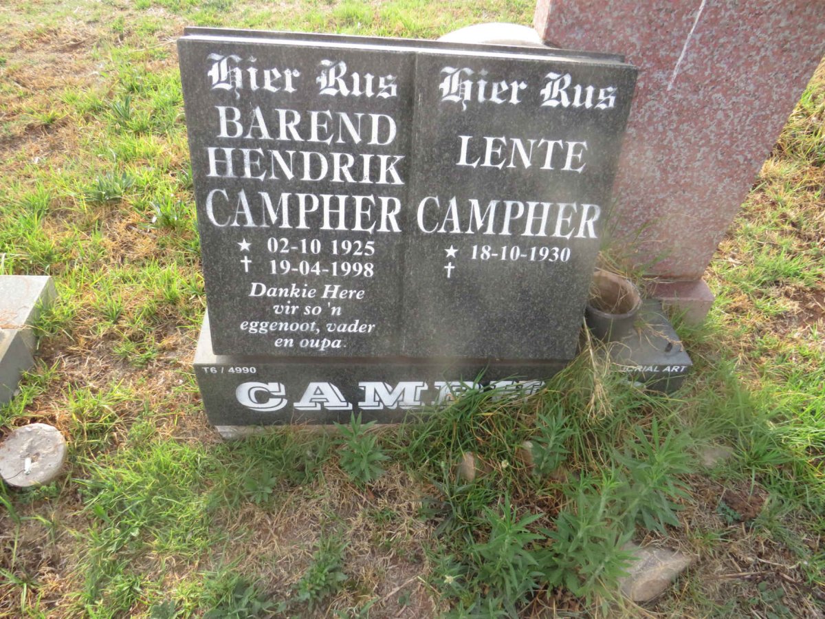 CAMPHER Barend Hendrik 1925-1998 & Lente 1930-