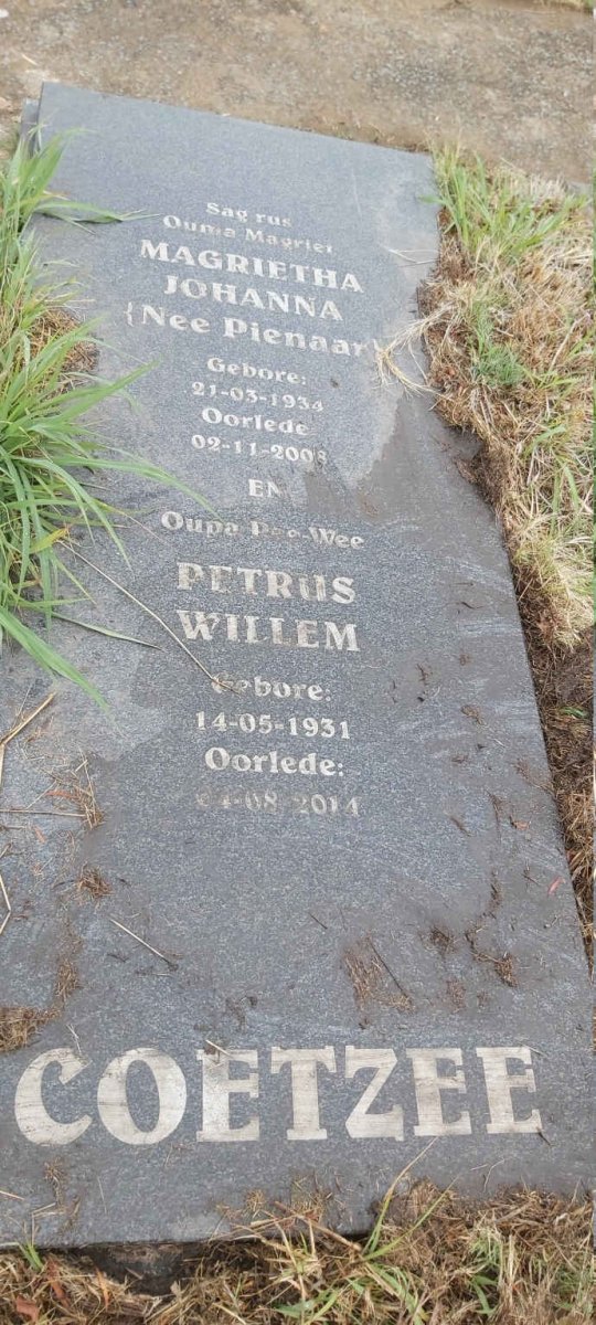 COETZEE Petrus Willem 1931-2014 & Magrietha Johanna PIENAAR 1934-2008
