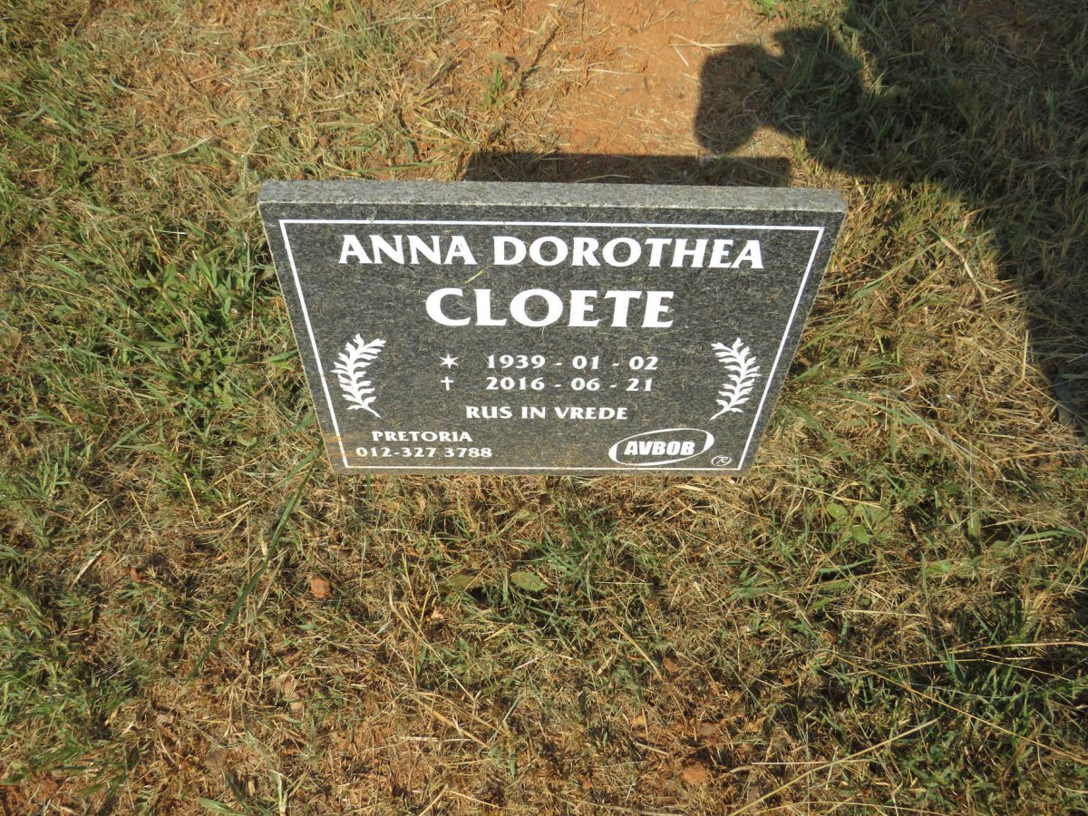 CLOETE Anna Dorothea 1939-2016