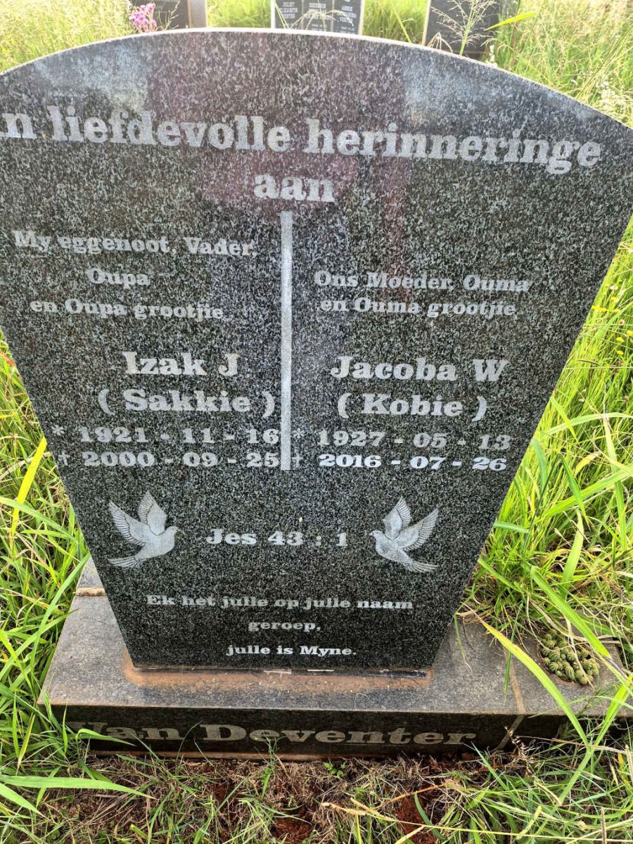 DEVENTER Izak J., van 1921-2000 & Jacoba W. 1927-2016