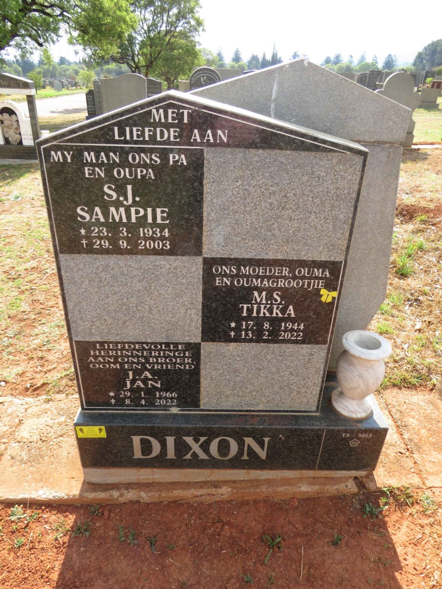DIXON S.J. 1934-2003 & M.S. 1944-2022 :: DIXON J.A. 1966-2022
