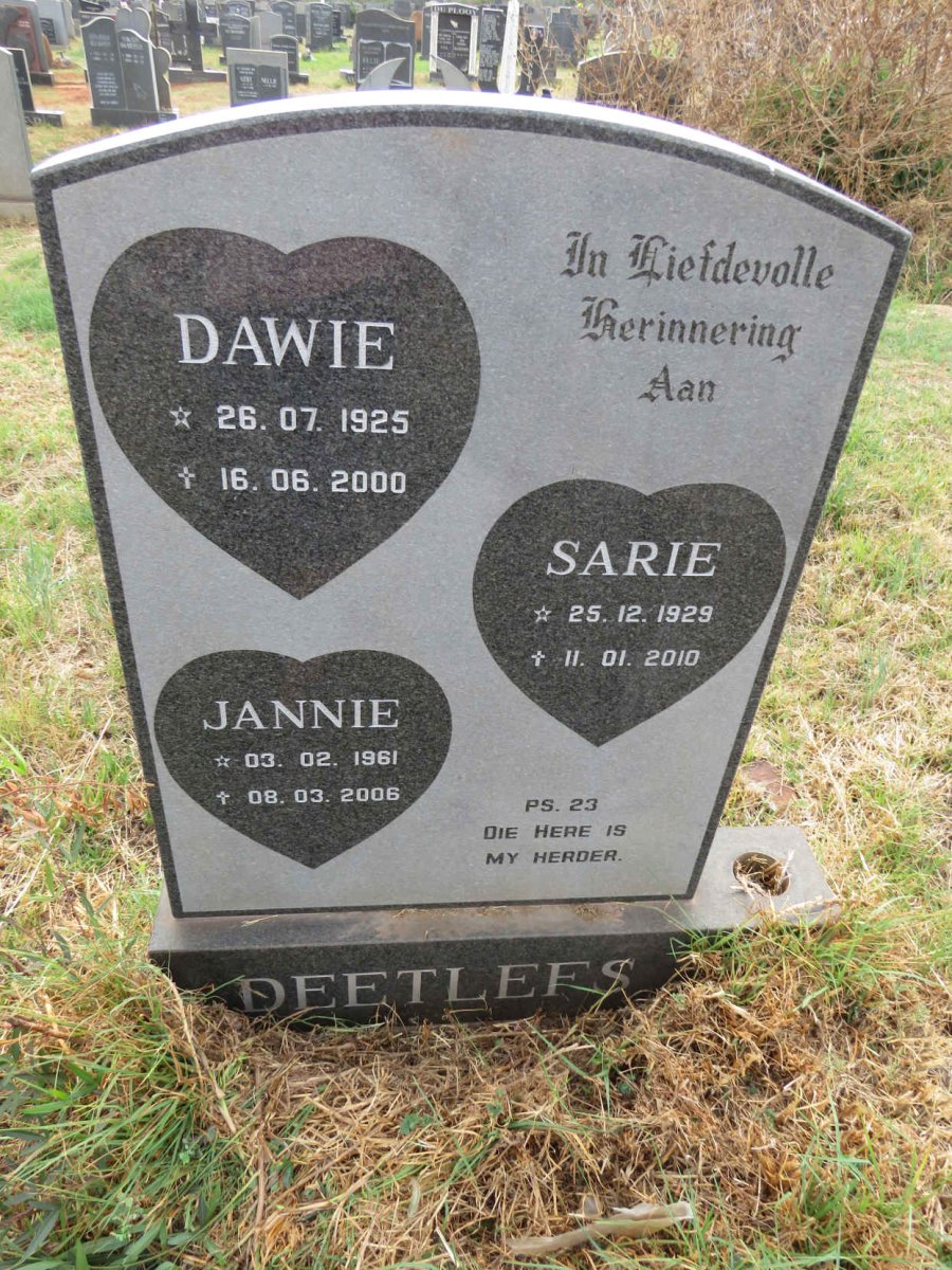 DEETLEFS Dawie 1925-2000 & Sarie 1929-2010 :: DEETLEFS Jannie 1961-2006