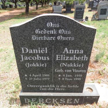 DERCKSEN Daniel Jacobus 1908-1977 & Anna Elizabeth VAN VUUREN 1910-1999