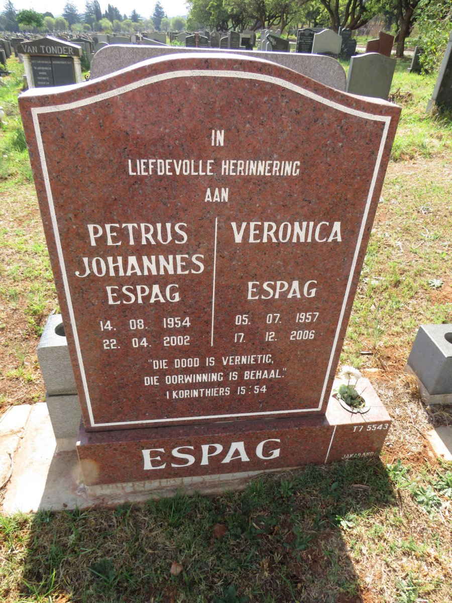 ESPAG Petrus Johannes 1954-2002 & Veronica 1957-2006