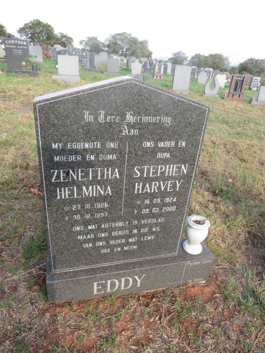 EDDY Stephen Harvey 1924-2000 & Zenettha Helmina 1926-1997