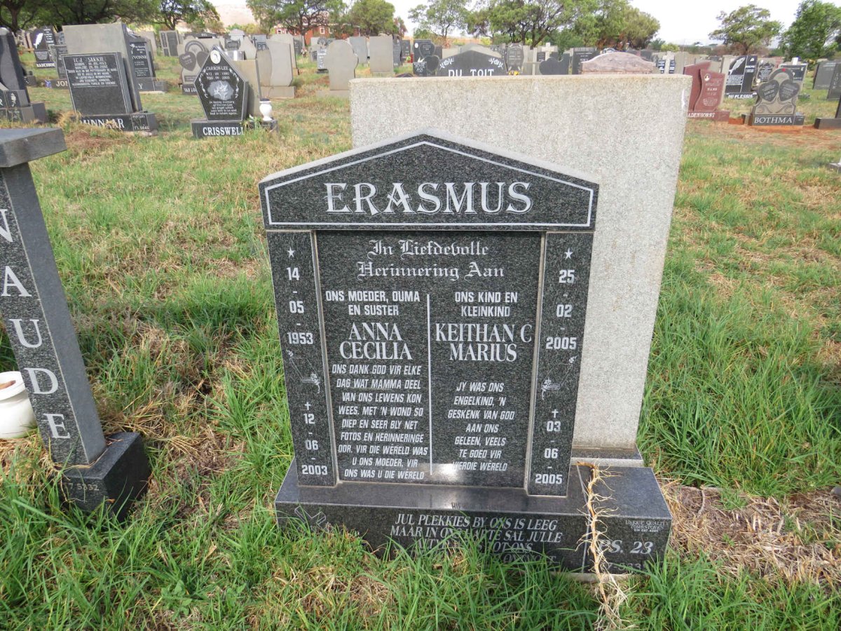 ERASMUS Anna Cecilia 1953-2003 :: ERASMUS Keithan C. Marius 2005-2005