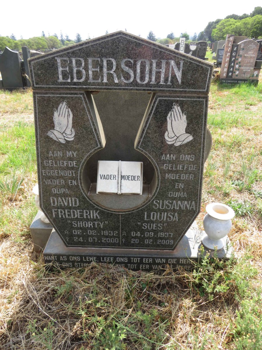EBERSOHN David Frederik 1932-2000 & Susanna Louisa 1937-2009