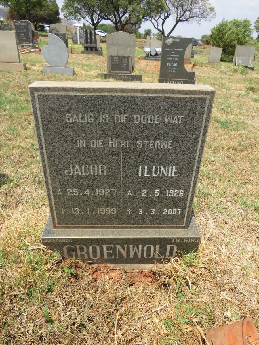 GROENWOLD Jacob 1927-1999 & Teunie 1926-2007
