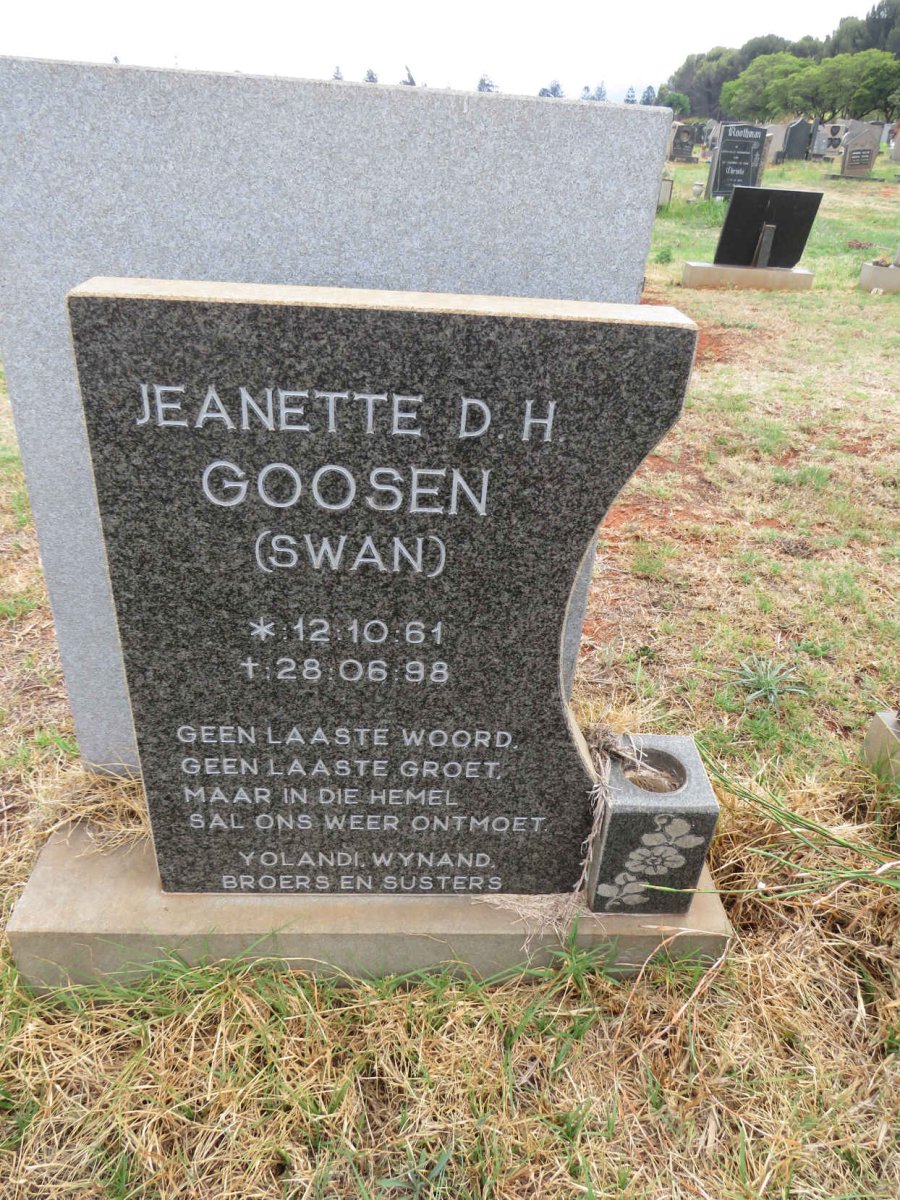 GOOSEN Jeanette D.H. nee SWAN 1961-1998