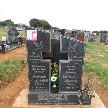 GOOSEN Antonie Christoffel 1953-2022 & Petronella Johanna 1961-