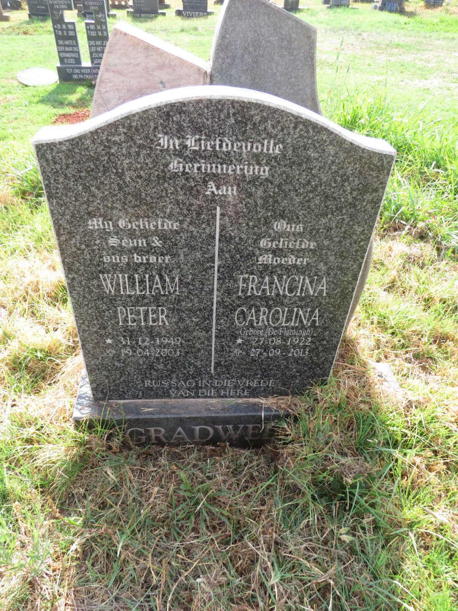 GRADWELL William Peter 1949-2003 & Francina Carolina DE FLAMINGH 1922-2013
