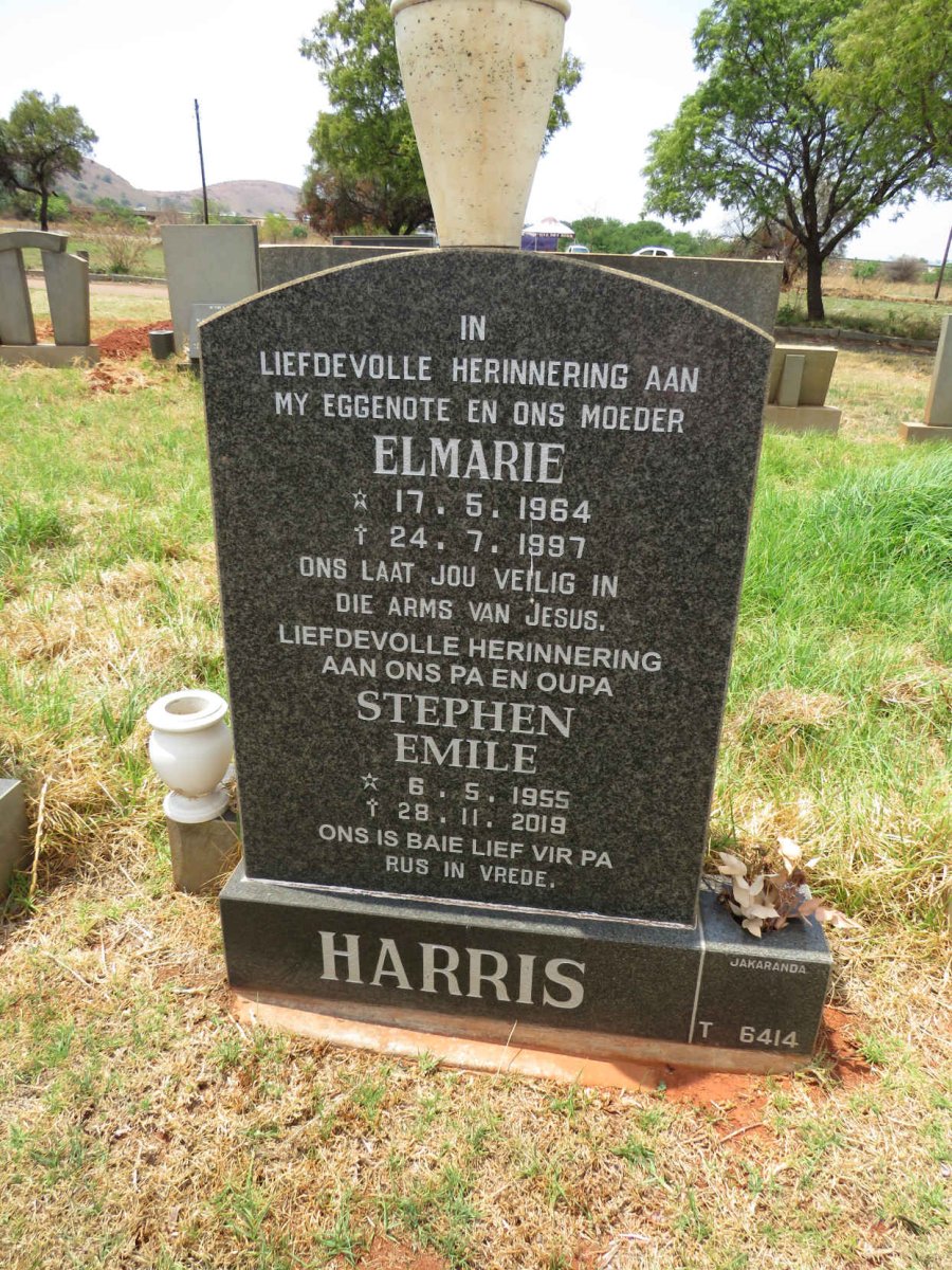 HARRIS Stephen Emile 1955-2019 & Elmarie 1964-1997