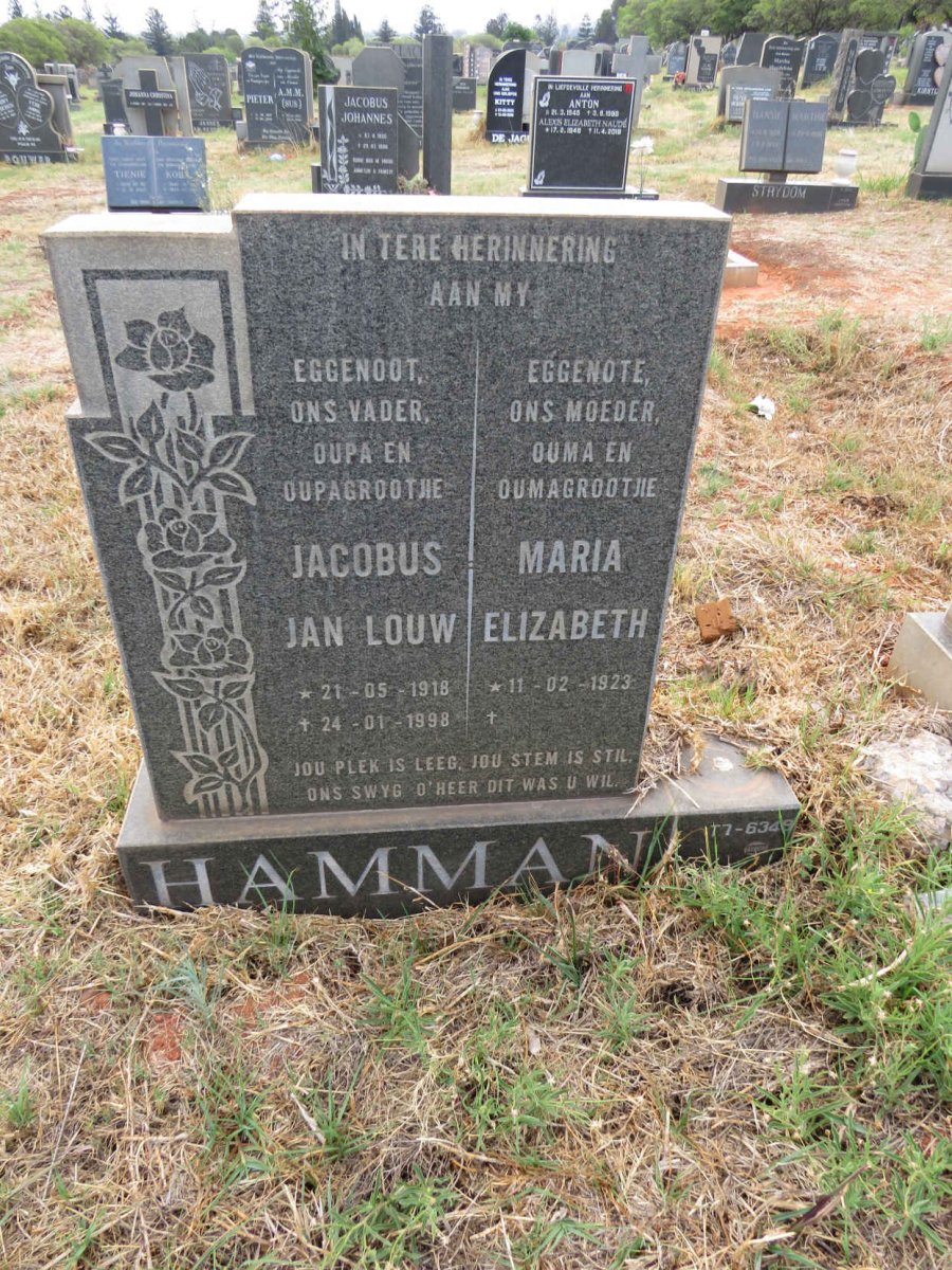 HAMMAN Jacobus Jan Louw 1918-1998 & Maria Elizabeth 1923-