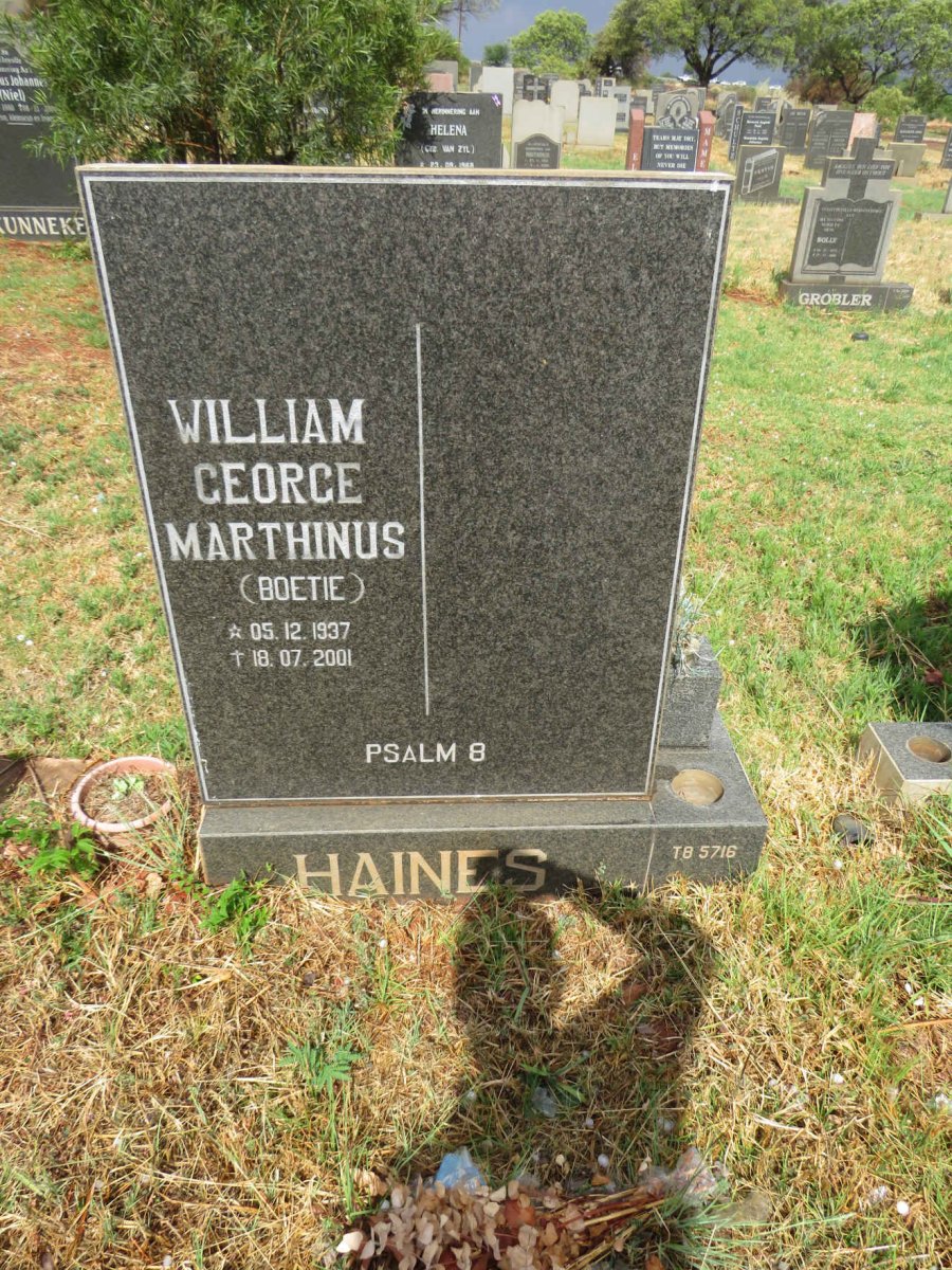 HAINES William George Marthinus 1937-2001