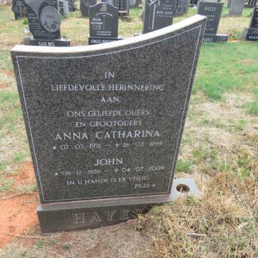 HAYES John 1926-2009 & Anna Catharina 1931-1999
