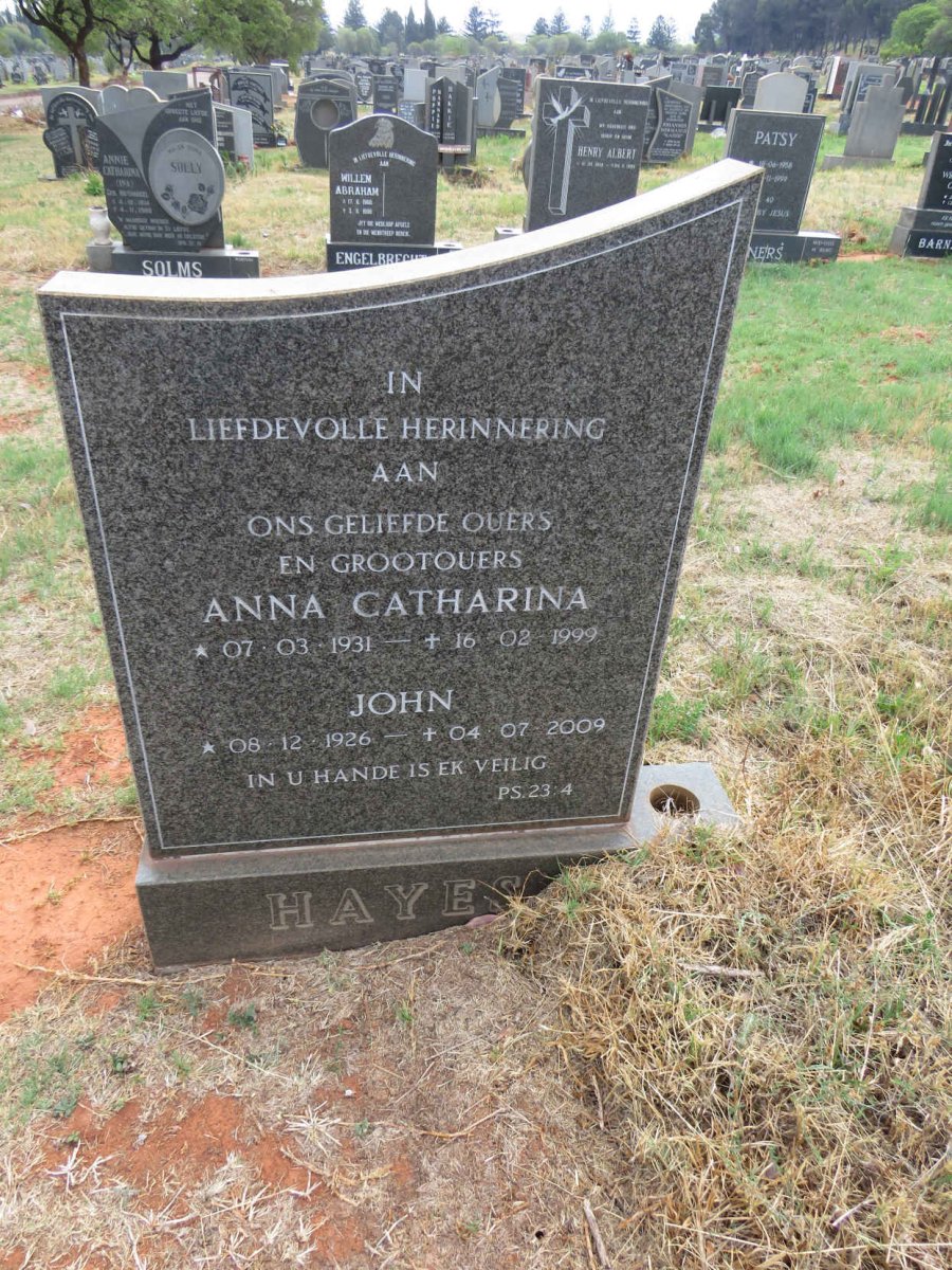 HAYES John 1926-2009 & Anna Catharina 1931-1999