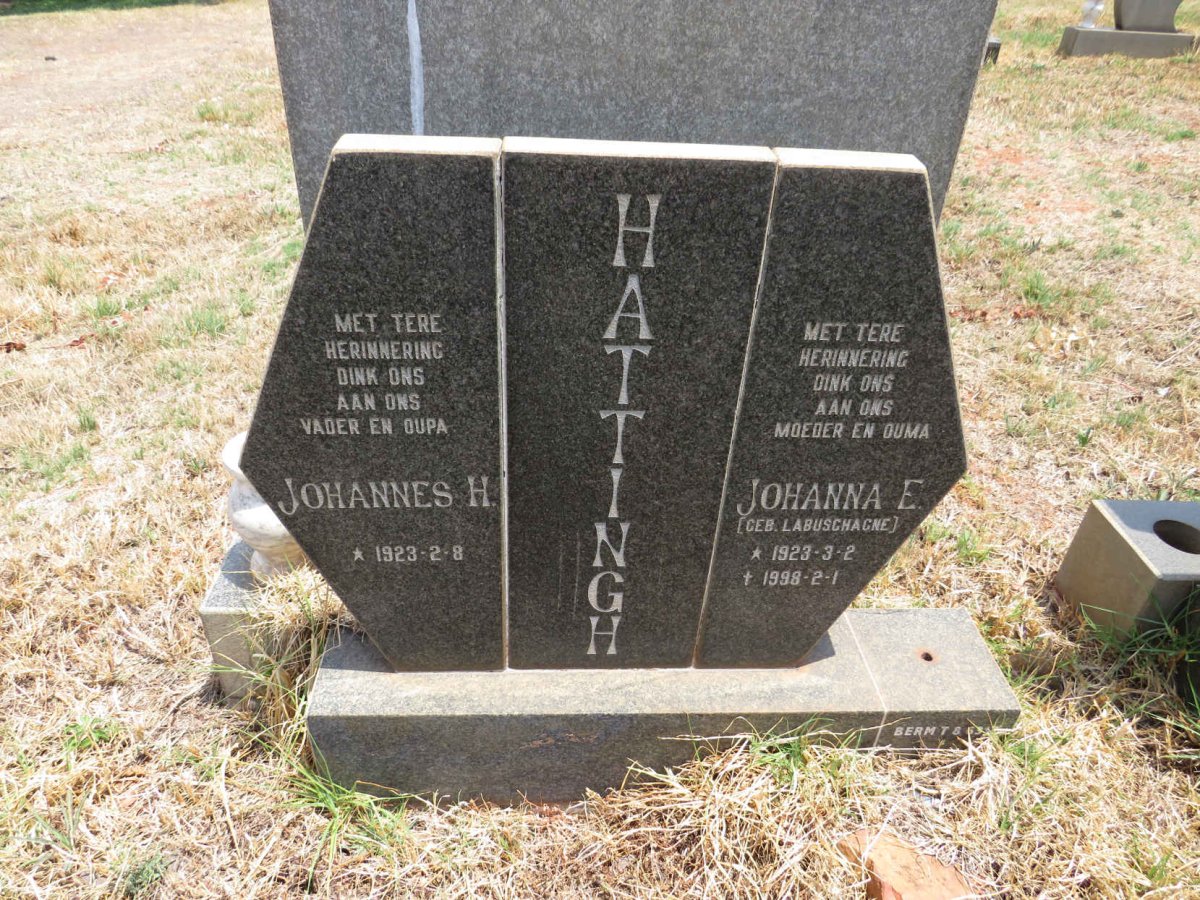 HATTINGH Johannes H. 1923- & Johanna E. LABUSCHAGNE 1923-1998