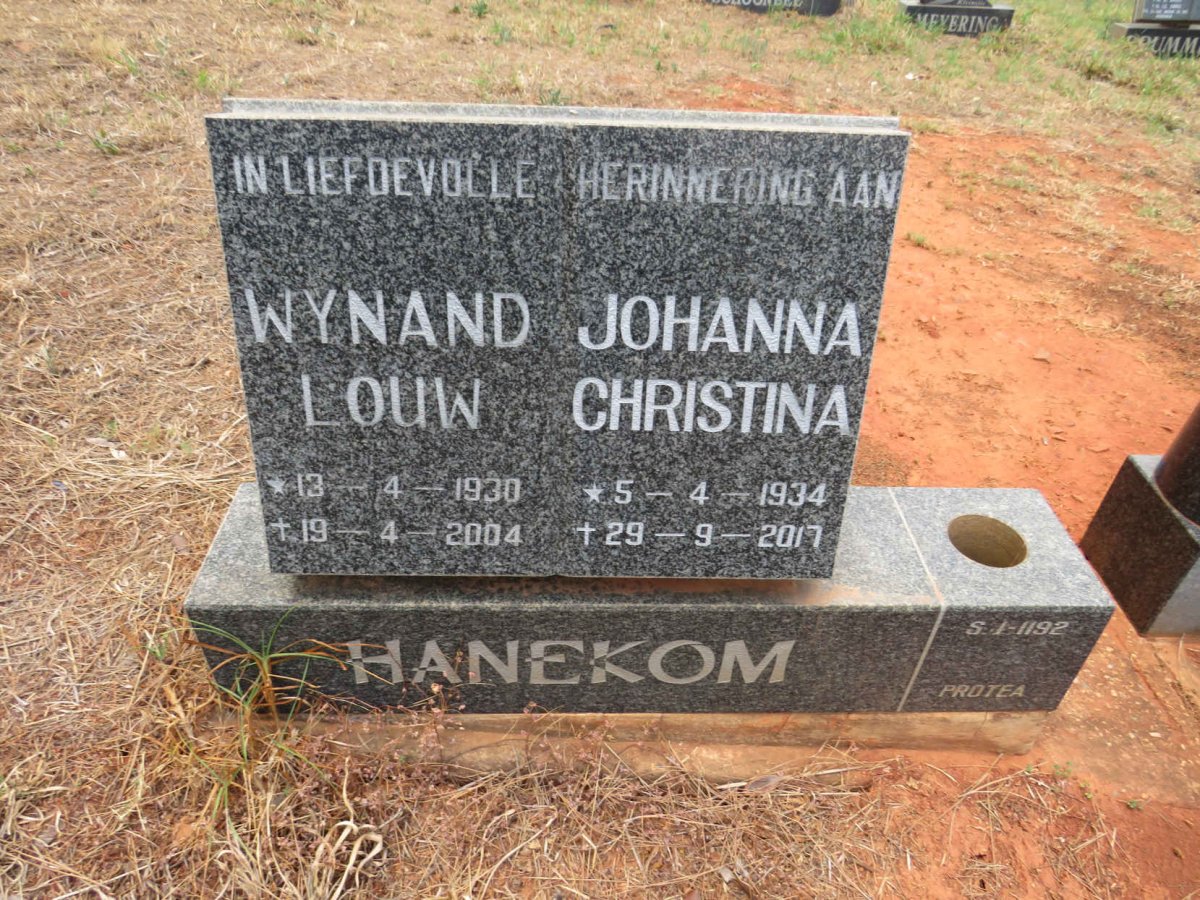 HANEKOM Wynand Louw 1930-2004 & Johanna Christina 1934-2017