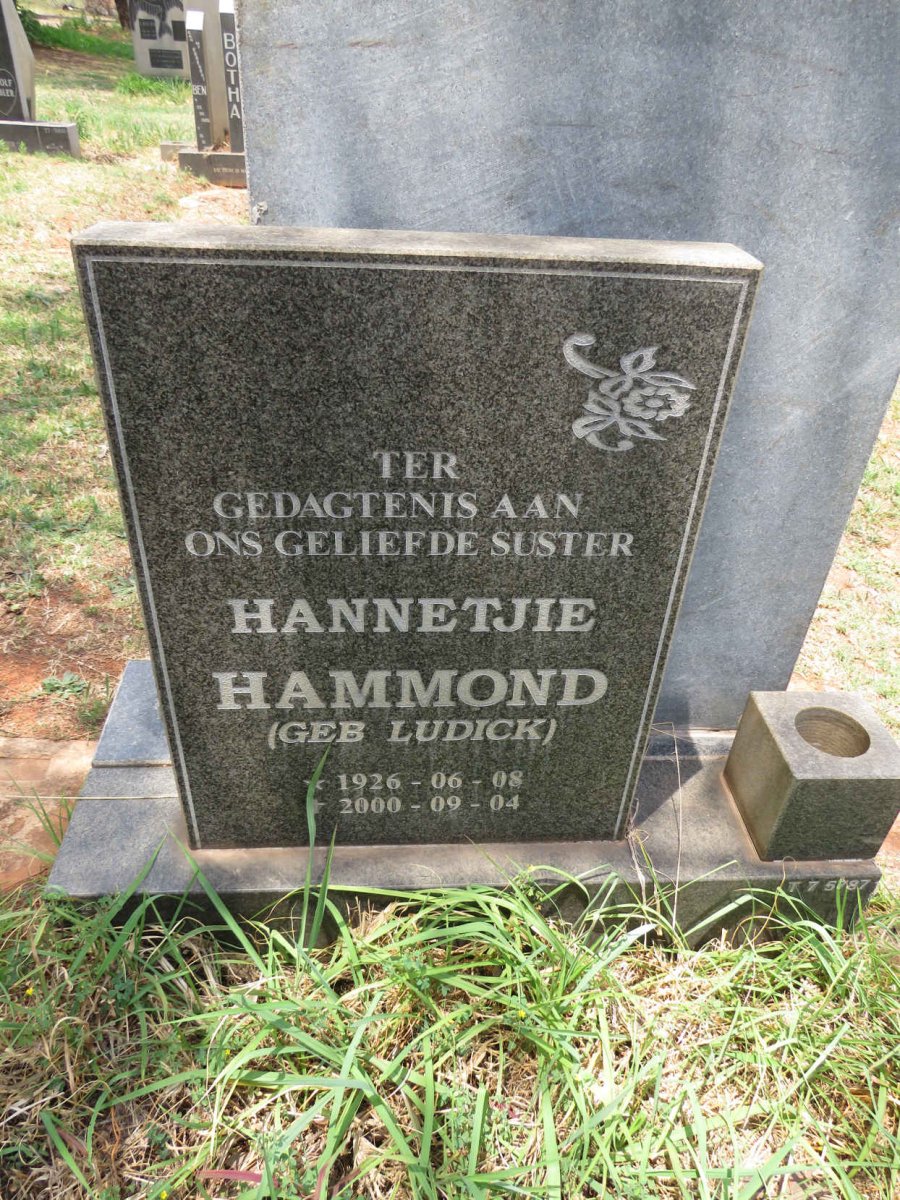 HAMMOND Hannetjie nee LUDICK 1926-2000