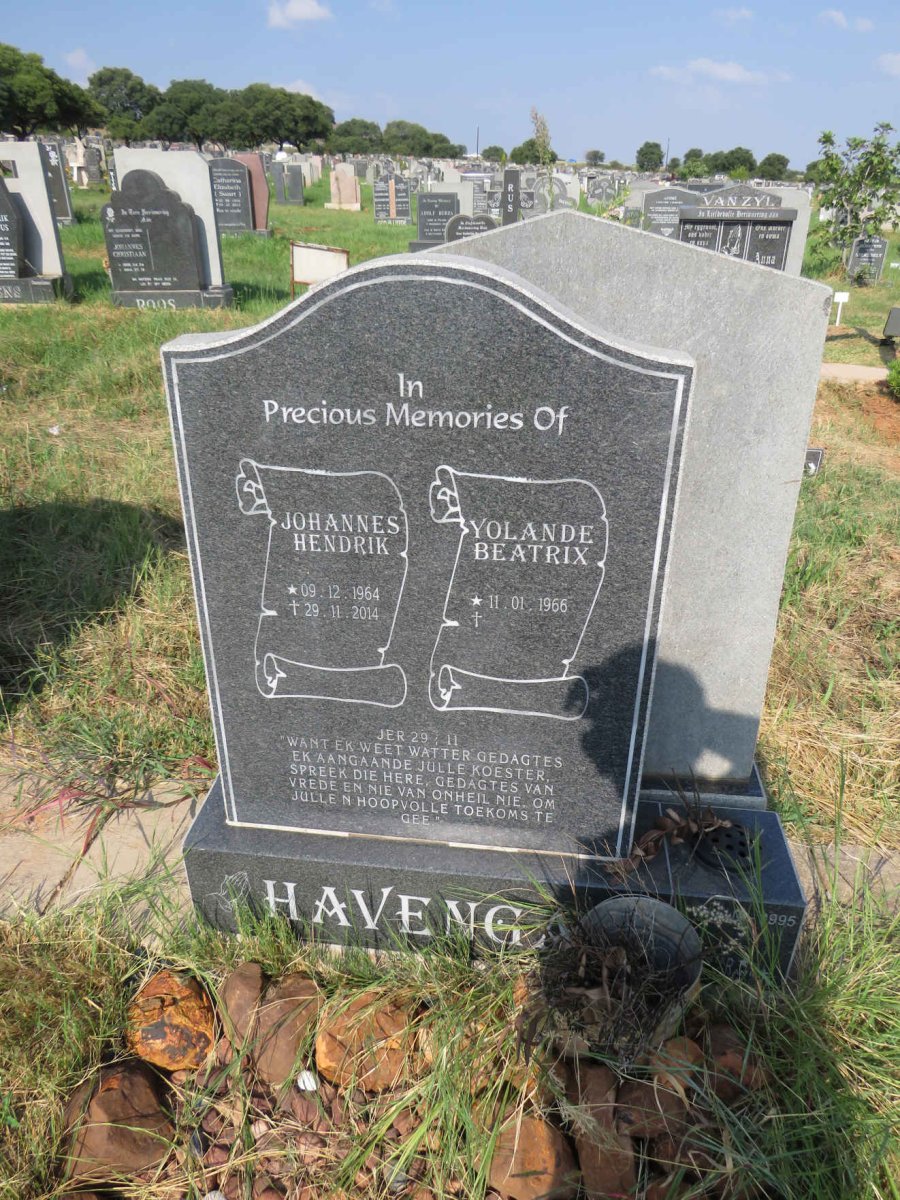 HAVENGA Johannes Hendrik 1964-2014 & Yolande Beatrix 1966-