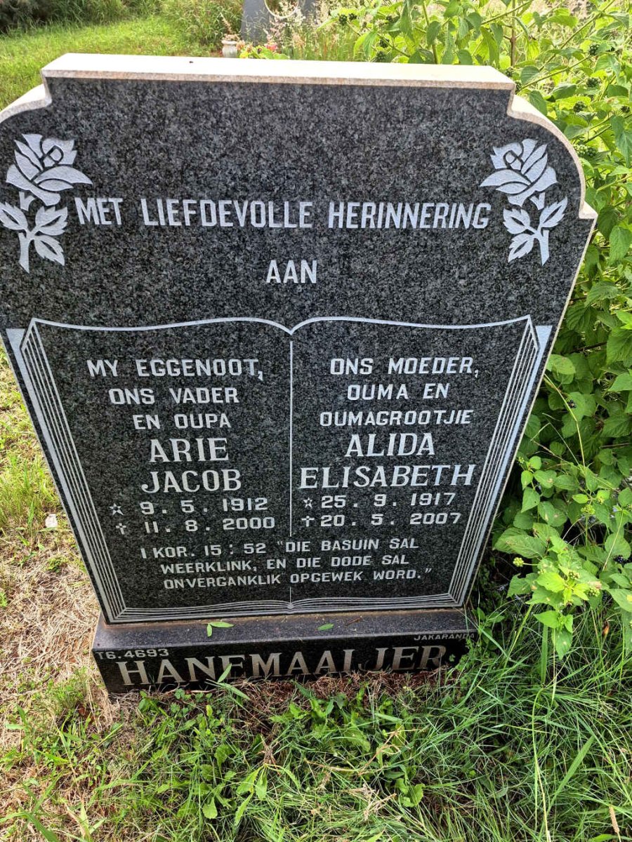 HANEMAAIJER Arie Jacob 1912-2000 & Alida Elisabeth 1917-2007