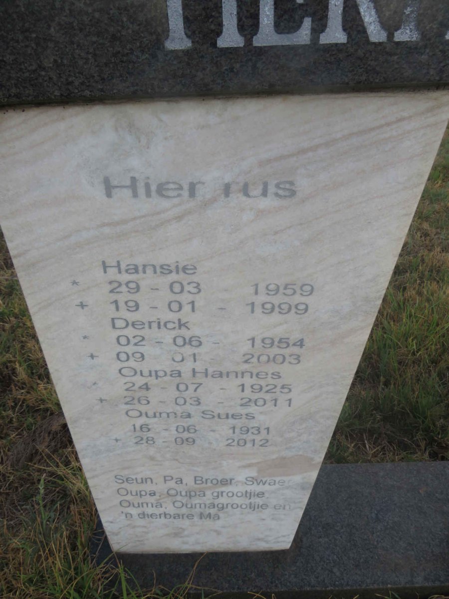 HERHOLDT Hansie 1959-1999 :: HERHOLDT Derick 1954-2003 :: HERHOLDT Hannes 1925-2011 :: HERHOLDT Sues 1931-2012_2