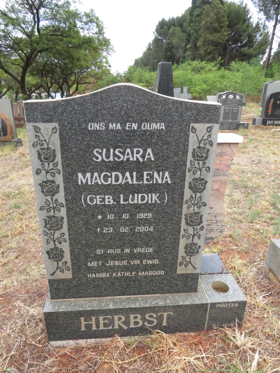 HERBST Susara Magdalena nee LUDIK 1929-2004