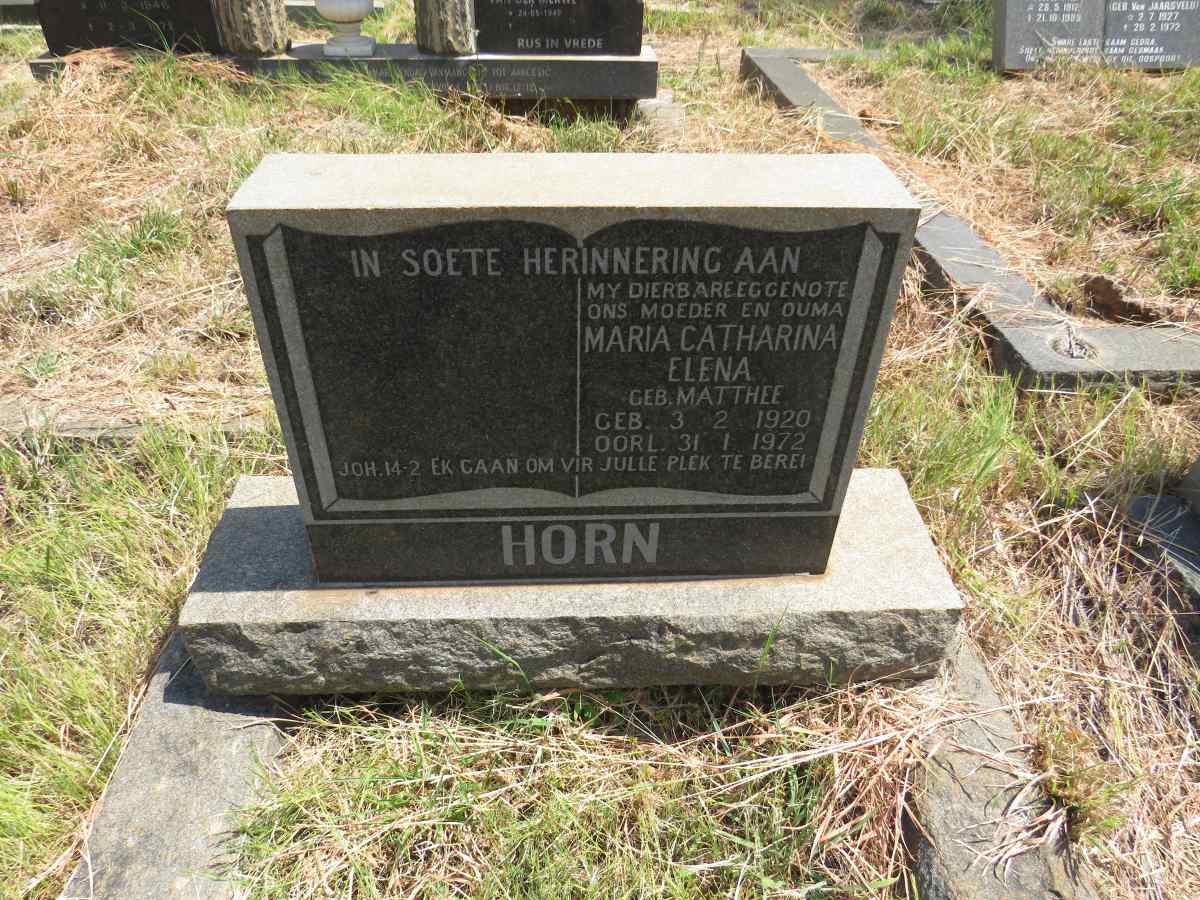 HORN Maria Catharina Elena nee MATTHEE 1920-1972