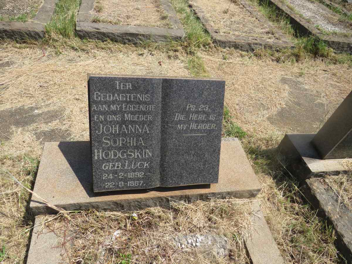 HODGSKIN Johanna Sophia nee LUCK 1892-1967