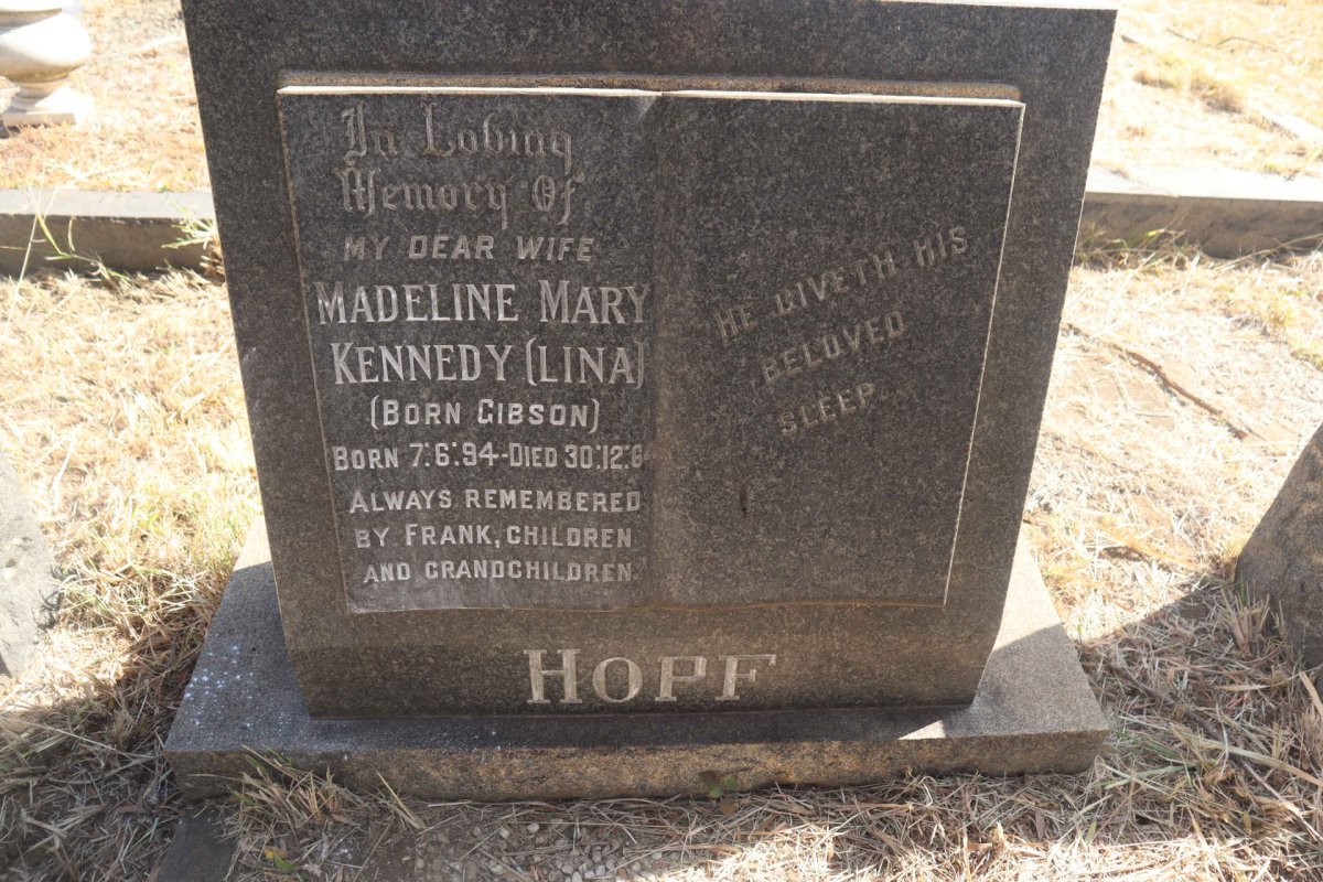 HOPF Madeline Mary Kennedy nee GIBSON 1894-1964