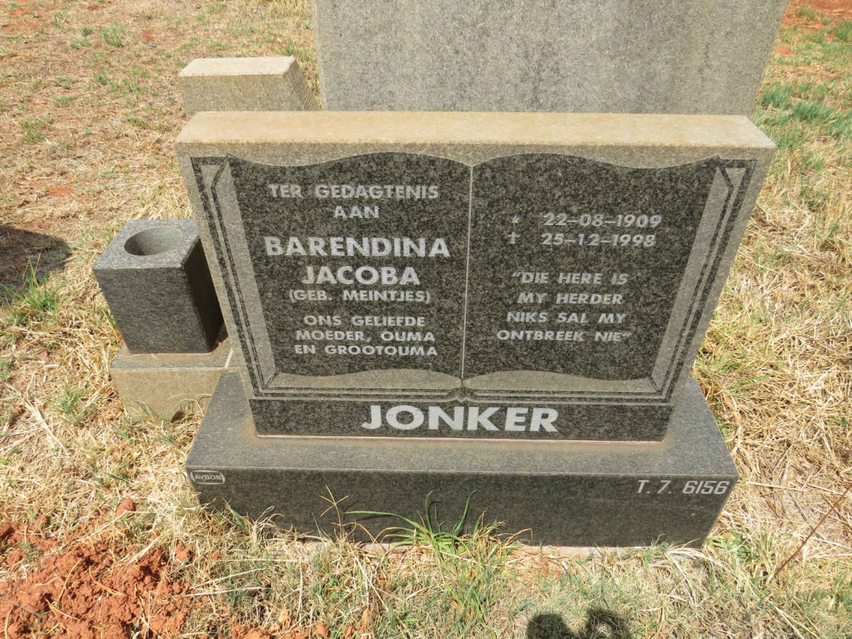 JONKER Barendina Jacoba nee MEINTJIES 1909-1998