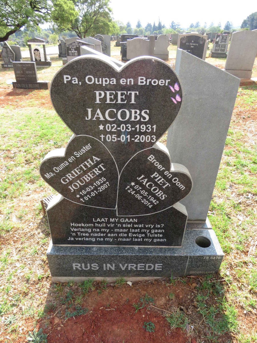 JACOBS Peet 1931-2003 & Grietha JOUBERT 1935-2007 :: JACOBS Piet 1942-2014