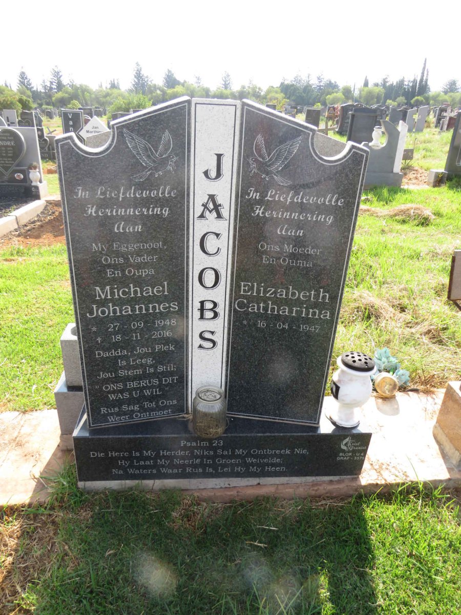 JACOBS Michael Johannes 1948-2016 & Elizabeth Catharina 1947-