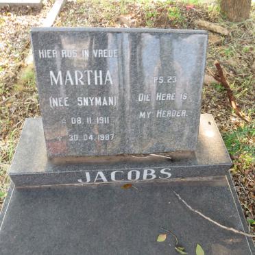 JACOBS Martha nee SNYMAN 1911-1987
