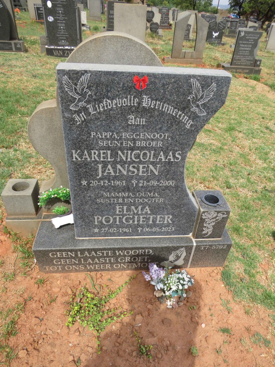 JANSEN Karel Nicolaas 1961-2000 & Elma POTGIETER 1961-2023