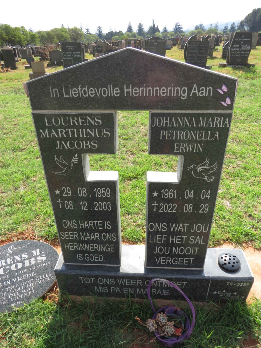 JACOBS Lourens Marthinus 1959-2003 :: ERWIN Johanna Maria Petronella 1961-2022