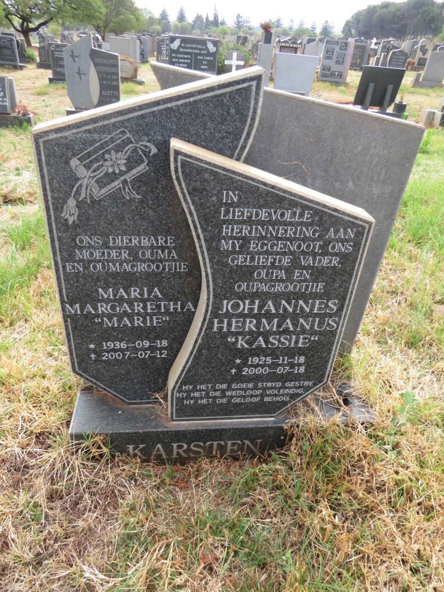 KARSTEN Johannes Hermanus 1925-2000 & Maria Margaretha 1936-2007