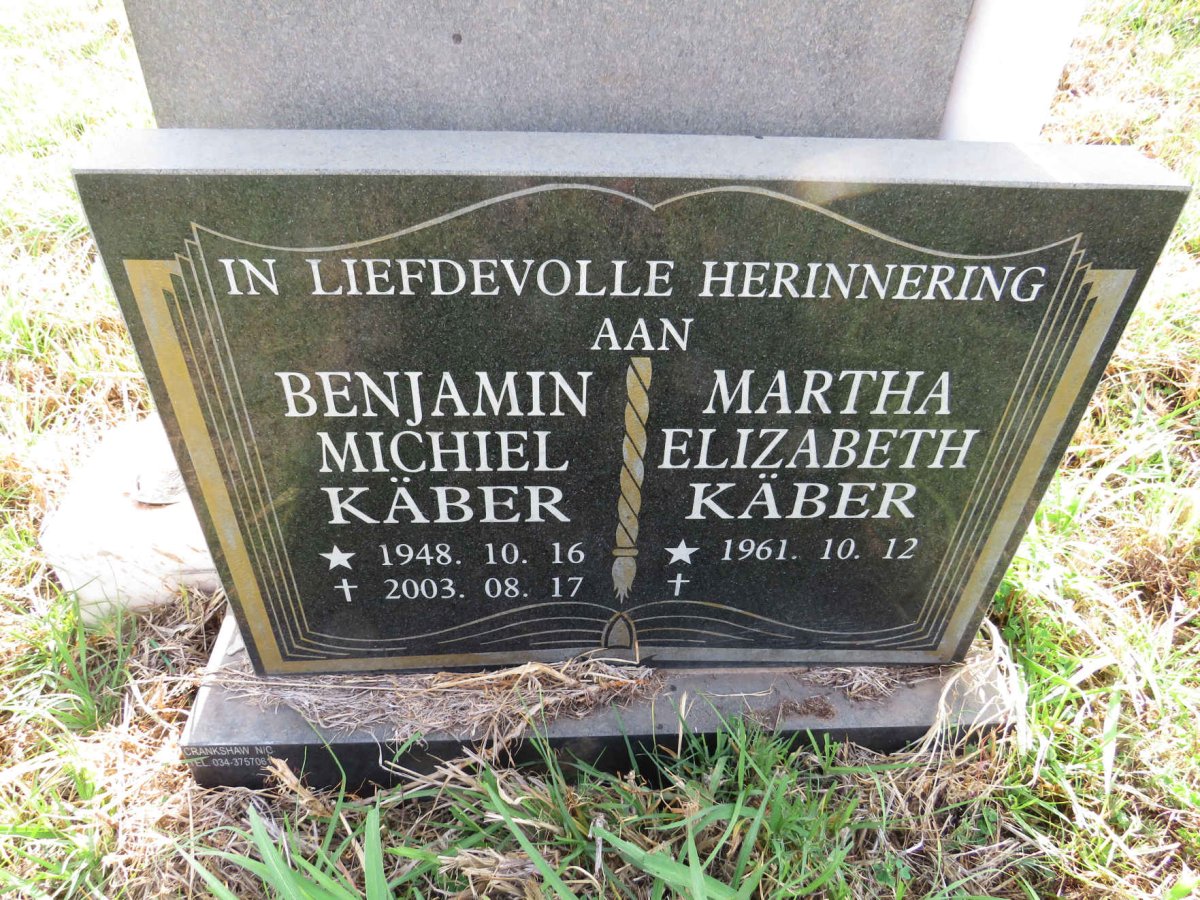 KABER Benjamin Michiel 1948-2003 & Martha Elizabeth 1961- 