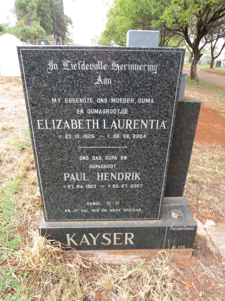 KAYSER Paul Hendrik 1923-2007 & Elizabeth Laurentia 1925-2004