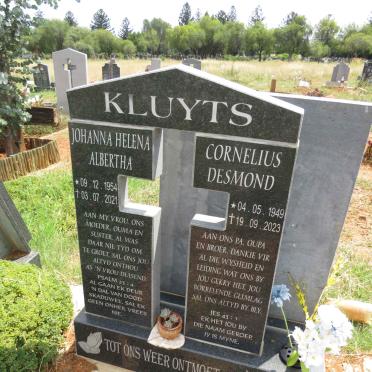 KLUYTS Cornelius Desmond 1949-2023 & Johanna Helena Albertha 1954-2021